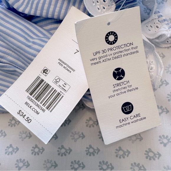 NWT Crown & Ivy Girls Blue and White Striped One Piece Swimsuit Size 7 - Picture 4 of 8